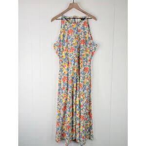 Chaps Floral Fruit Halter Tea Dress Size XL Spring Garden Girl